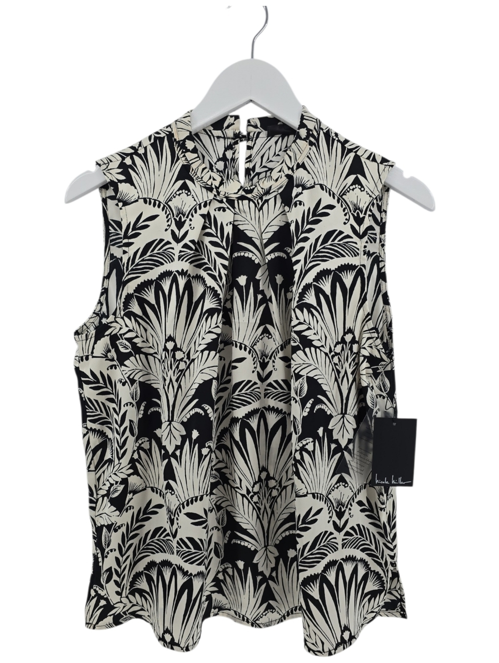 Nicole Miller NWT Sleeveless Blouse Tank Size Large Black & Cream Floral